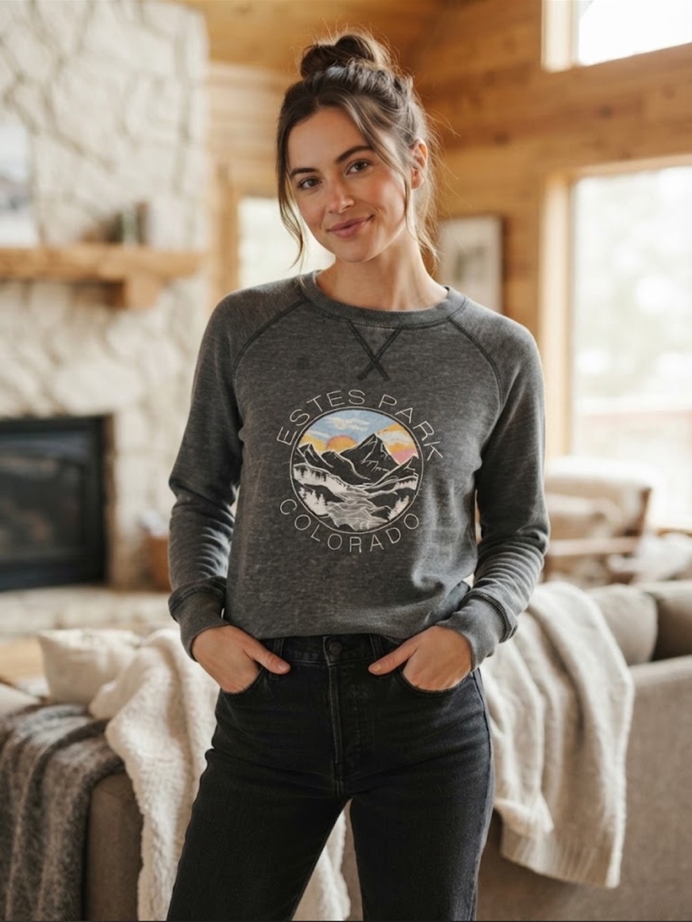 NEW Blue 84 Estes Park Colorado Graphic Crewneck Sweatshirt